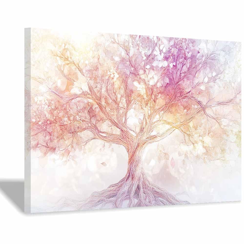 ZAMAEIU Tree of life wall decor Stellars-Branch Tree On Canvas Prints Poster Pictures for Living Room Bedroom Home Office Wall Decoration(white)-30x50cm Framed