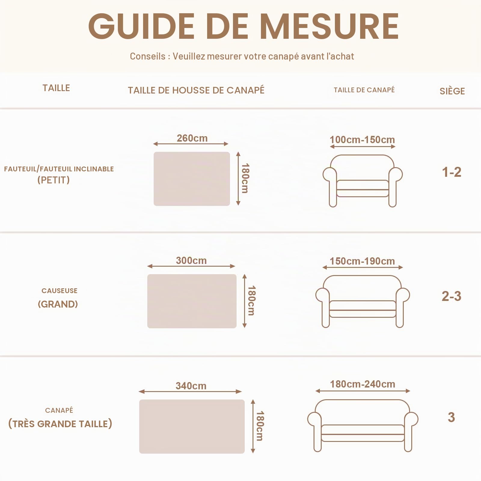 OstepDecor Housse de Canapé 1/2/3/4 Places, 180 x 260 cm, Jeté de Canapé en Chenille Douce, Protège-Canapé Tous Les Saisons, Antitache et Facile à Nettoyer (Kaki Bohème)