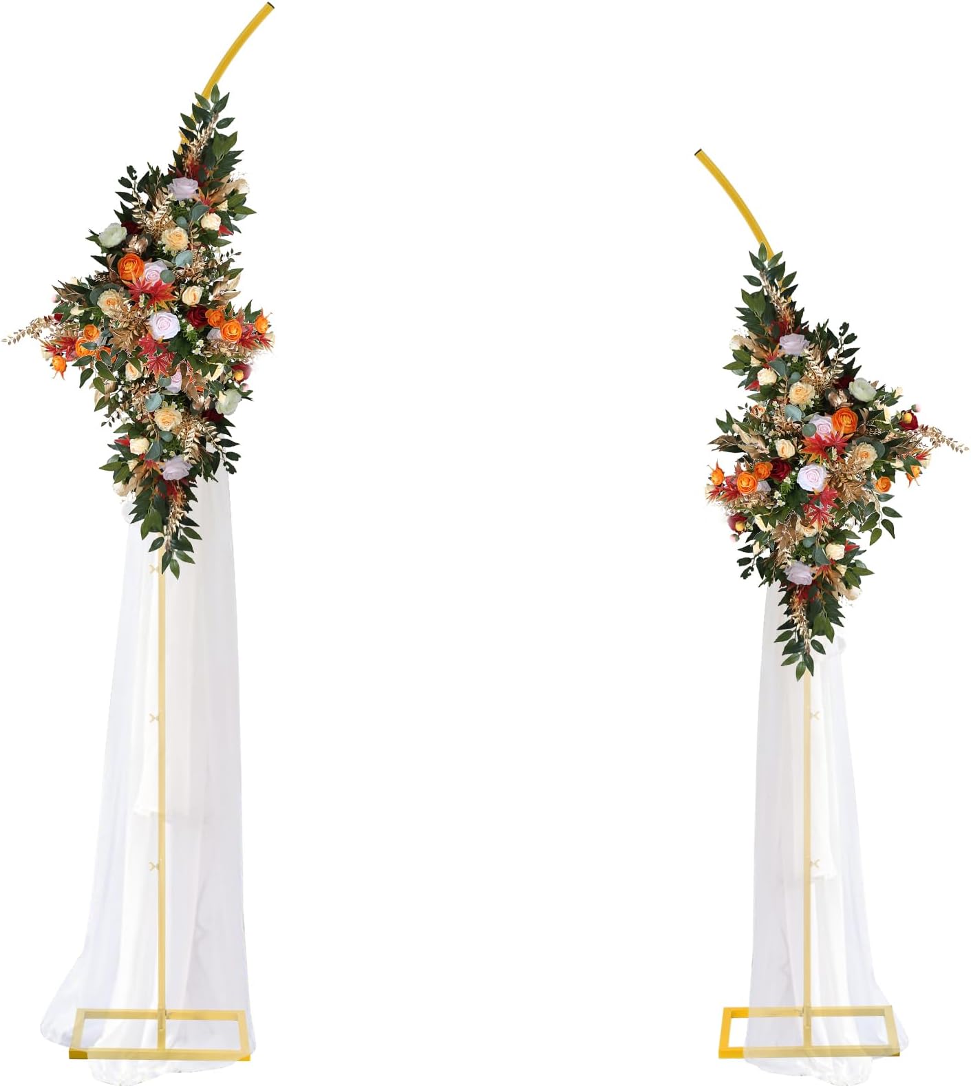 Teabelle 2pcs Metal Wedding Arch Backdrop Stand, 8.2FT & 6.9FT Gold Curved Top Arch Backdrop, Set of 2 Backdrop Arch Frames for Wedding Ceremony Birthday Baby Shower Graduation Party Decorations