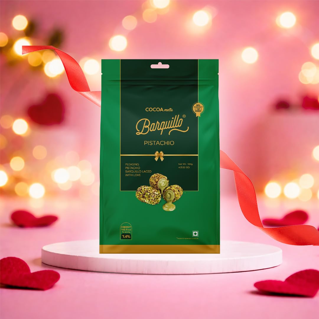 Barquillo Premium Pistachio Coated Chocolate Pouch - 5 Pcs (100 gm) | Pista Cream Filled Biscuit Roll imported | Dubai couverture taste | Valentine's Day Gift Pack Celebration specially for Festivals