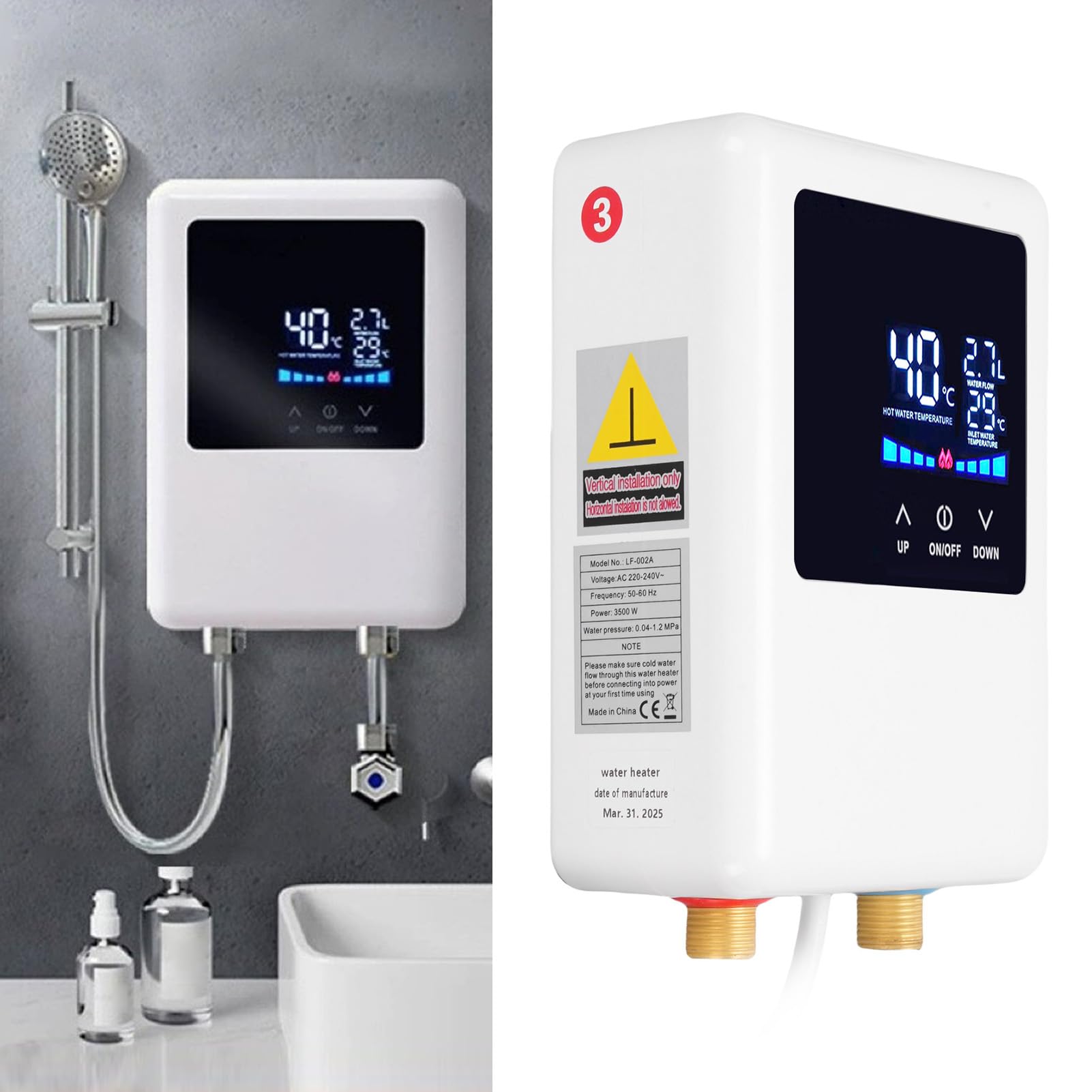 Generic Termostato de Frecuencia de Calentador Agua Eléctrica Termostato Pantalla Soporte Calor Instantáneo Pequeños Calentadores Inmersión LCD (EU enchufe 220V)