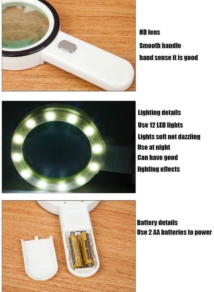 Lupa de Pantalla 30 Veces más Potente, Lupa de Mano con luz LED Blanca de 12 aumentos, Ideal para Leer antigüedades, Lupa de 105 mm con luz LED Que duplica la Comodidad.
