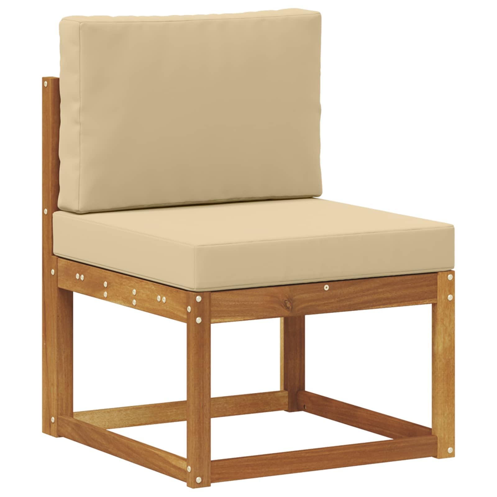 Outdoor-Sofagarnitur 5-teilig mit Kissen Natur Beige Polyester, Akazienholz Möbelset für Garten Terrasse, modulare Sitzgruppe mit Tisch und Sofas, wetterfest, komfortabel und langlebig