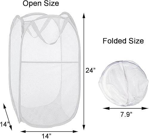 Miniatura 2 de Paquete de 2 cestas plegables de malla para la ropa sucia, cestas plegables para la ropa de baño, dormitorio universitario, viajes (blanco)