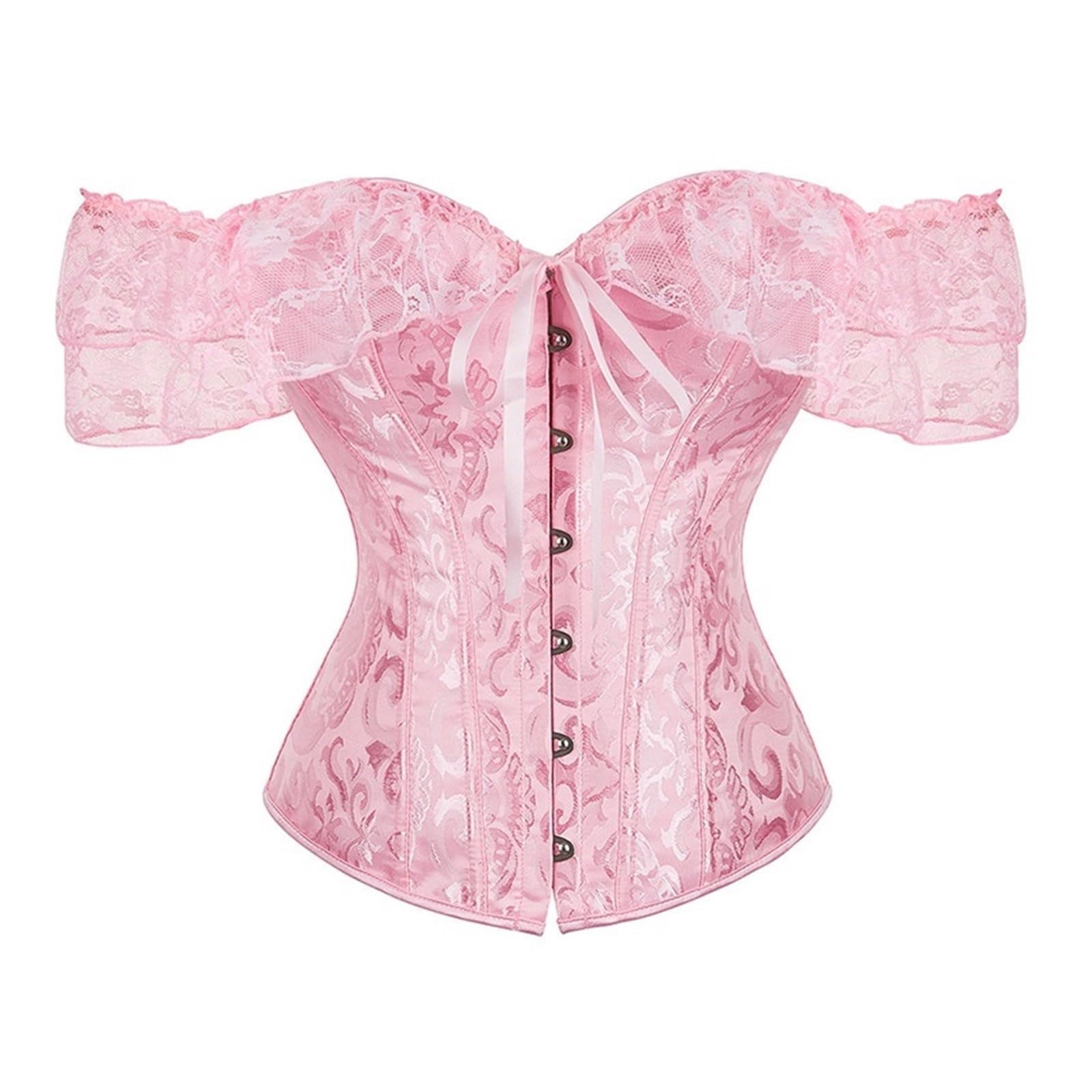 HIONJIN Women Short Sleeve Corset Solid Color Tie-up Boat Neck Close-fitting Crop Tops Cropped Adjustable Bodice Clothing L