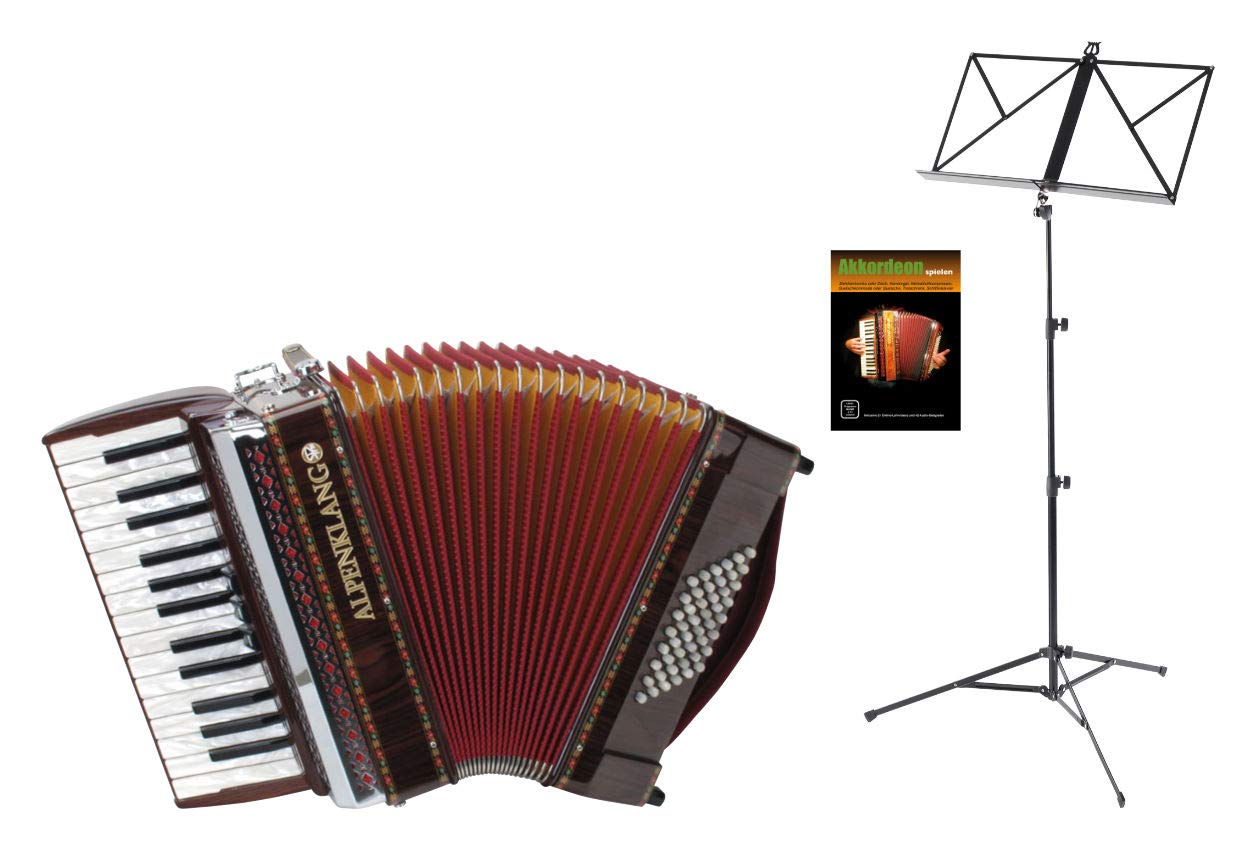 Alpenklang Pro Fisarmonica II 48 M Set Palissandro, 48 bassi, Peso: 6 | 28 tasti acuti in madreperla, 3 registri acuti, 2 cori negli acuti, Scala particolarmente ampia, 6 kg, Colore: palissandro