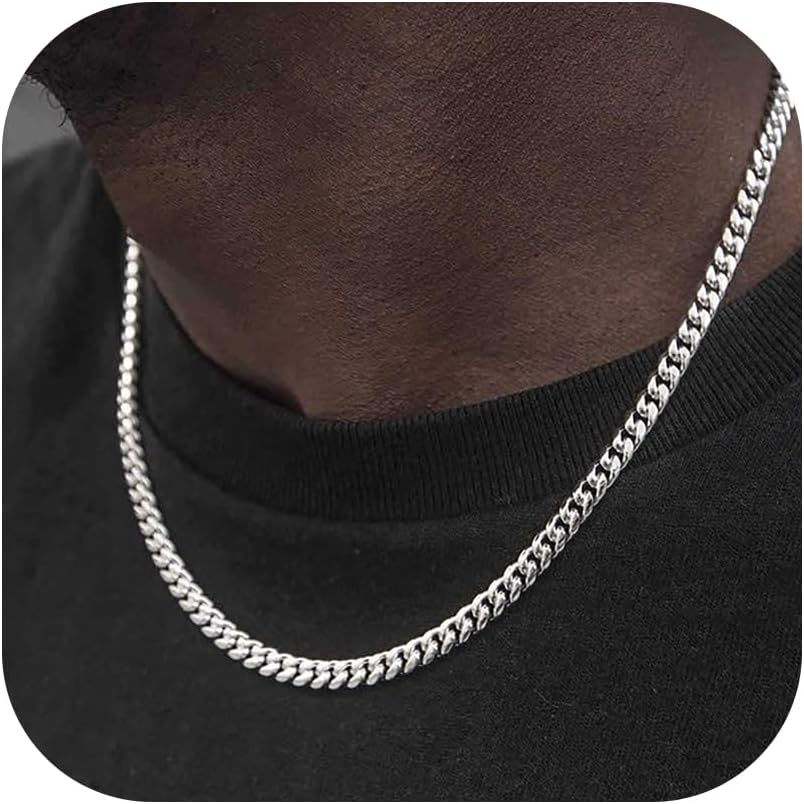 Krfy Silver Chain Gold Chain for Men Boys 18K Gold Plated 316L Stainless Steel Cuban Link Chain for Women 4/5/6mm Diamond Cut Miami Mens Cuban Link Chain Necklace 18/20/22/24/26/30 Inches