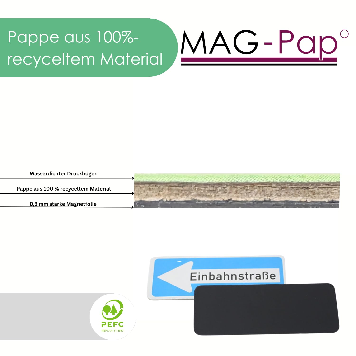 WISSNER® Magnetyczne znaki drogowe - 124-częściowy zestaw do nauki tabliczek drogowych dla dzieci z papieru MAG, wyprodukowano w Niemczech, znaki drogowe do zabawy dla dzieci