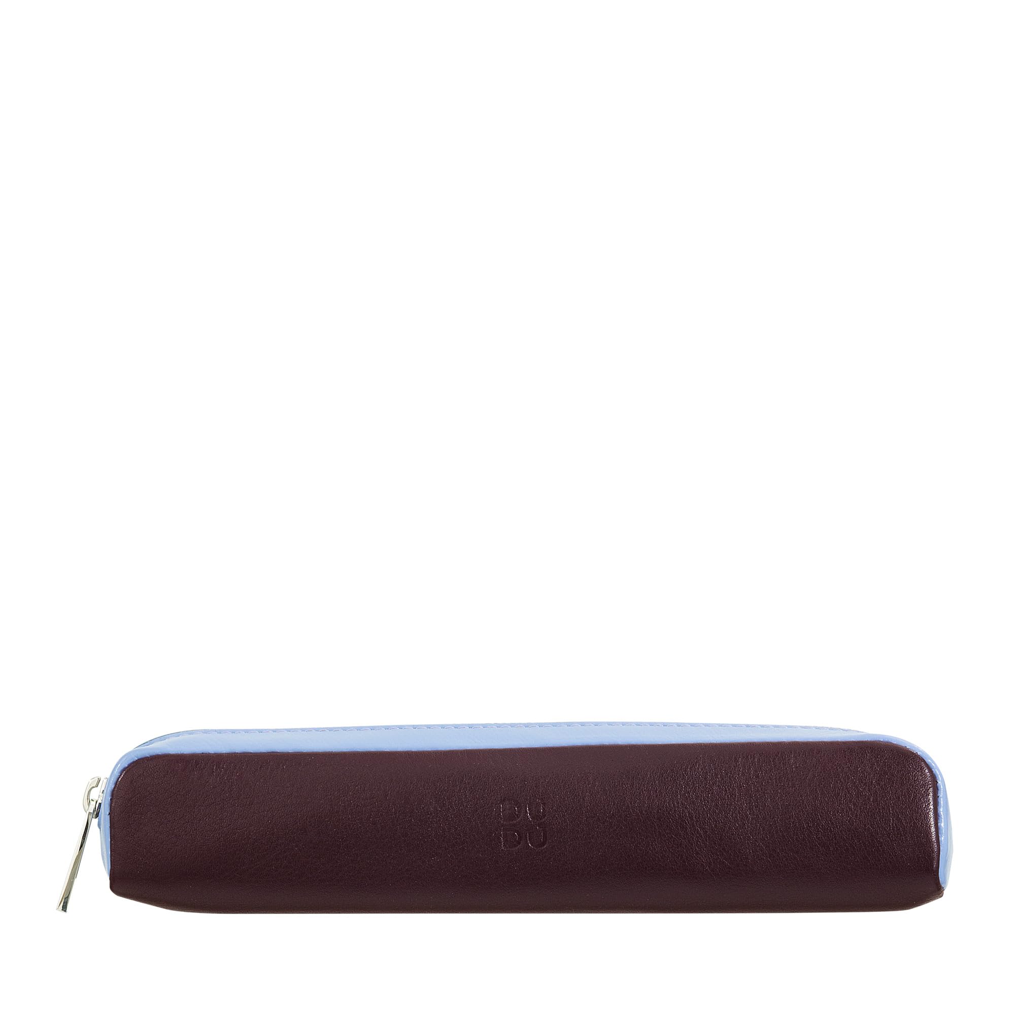 DUDU Astuccio in Vera Pelle con Cerniera Zip, Portapenne, Piccolo 18x3cm, Compatto e Colorato Burgundy scuro