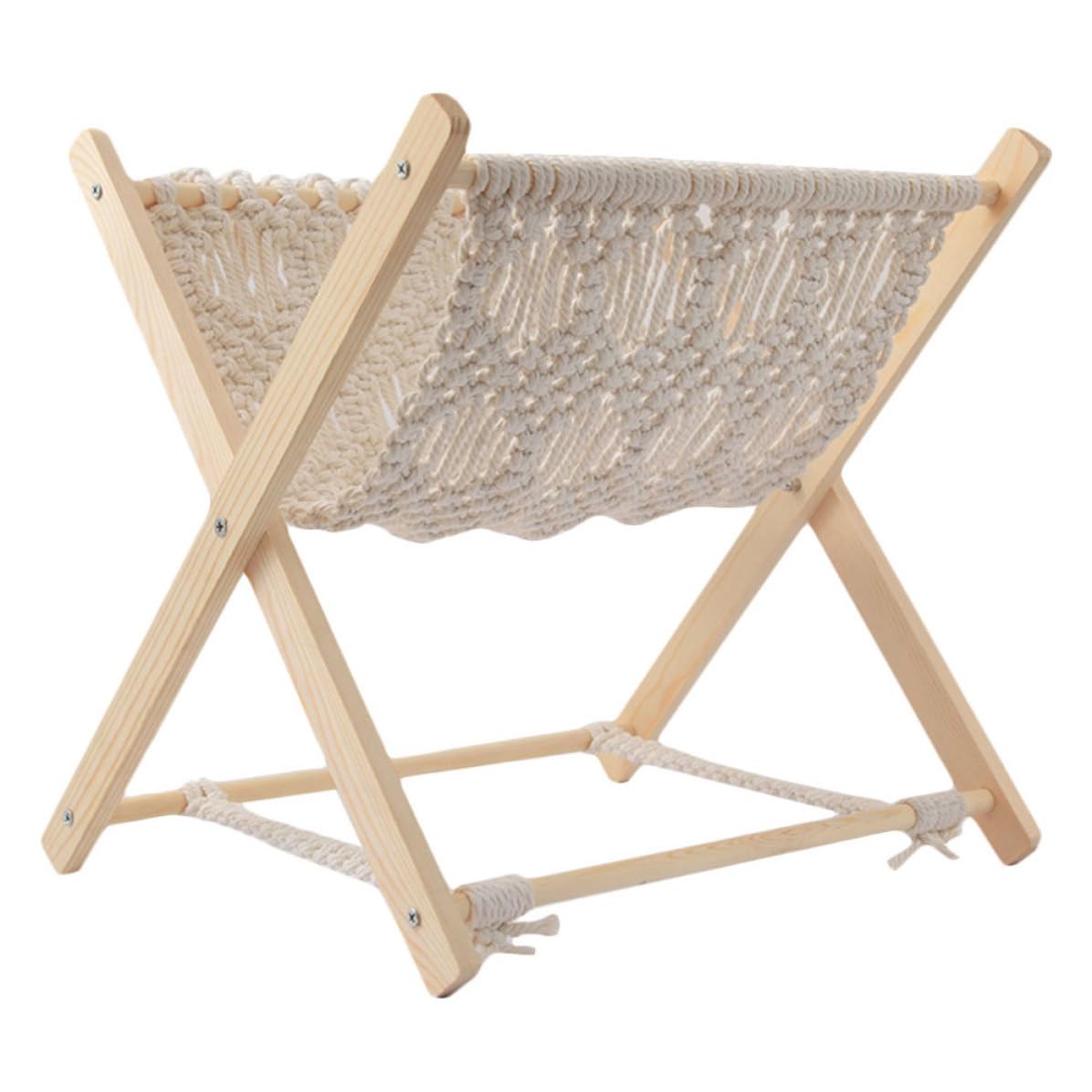 ibasenice Revistero Tejido Revistero Rústico Plegable de Madera Beige, Soporte para Libros y Juguetes, para Oficina y Hotel, Estilo Bohemio y Retro