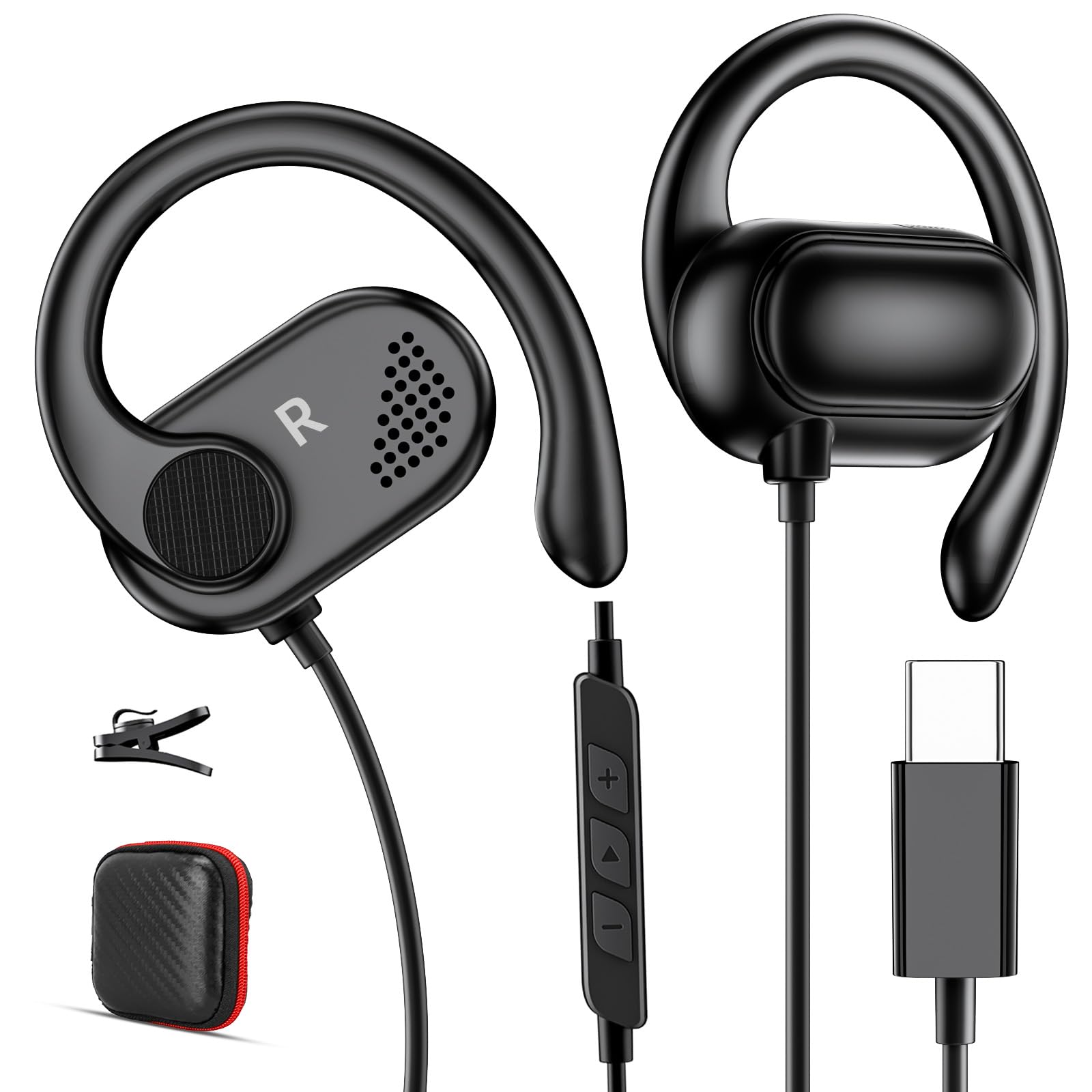 COOYA USB C Open Ear Headphones Type C Wired Earbuds Over Ear Headsets Adjustable Hook Mic for Samsung S26 Ultra S25 S23 A17 for iPhone 17 16 15 Pro Max iPad A16 Air 6 Pixel 10 9 8a for OnePlus 15 13-image-38