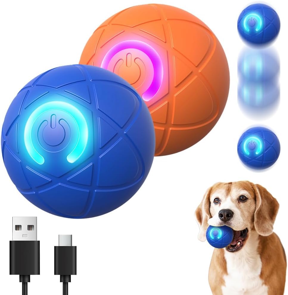 FWZWOZO Interactive Dog Toys, 2026 New Moving Bouncing and Rotating Balls, Durable Automatic Rolling Ball for Indoor Play, Dog Ball Shaky Balls Toy for Dogs (Blue+Orange)