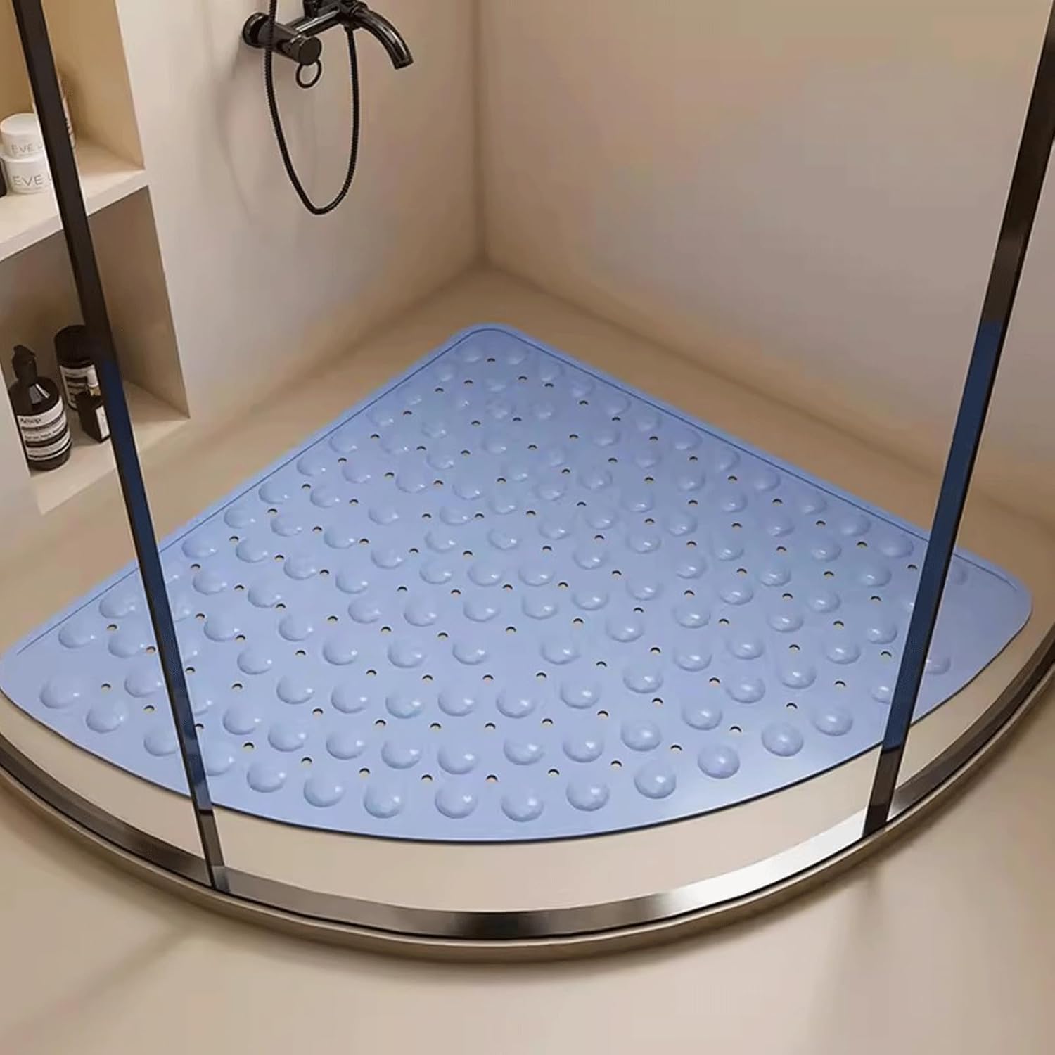 Eck-Duschmatte 54x54cm - Rutschfeste Antirutschmatte Mit Saugnäpfen Für Duschwanne & Badewanne | Beige