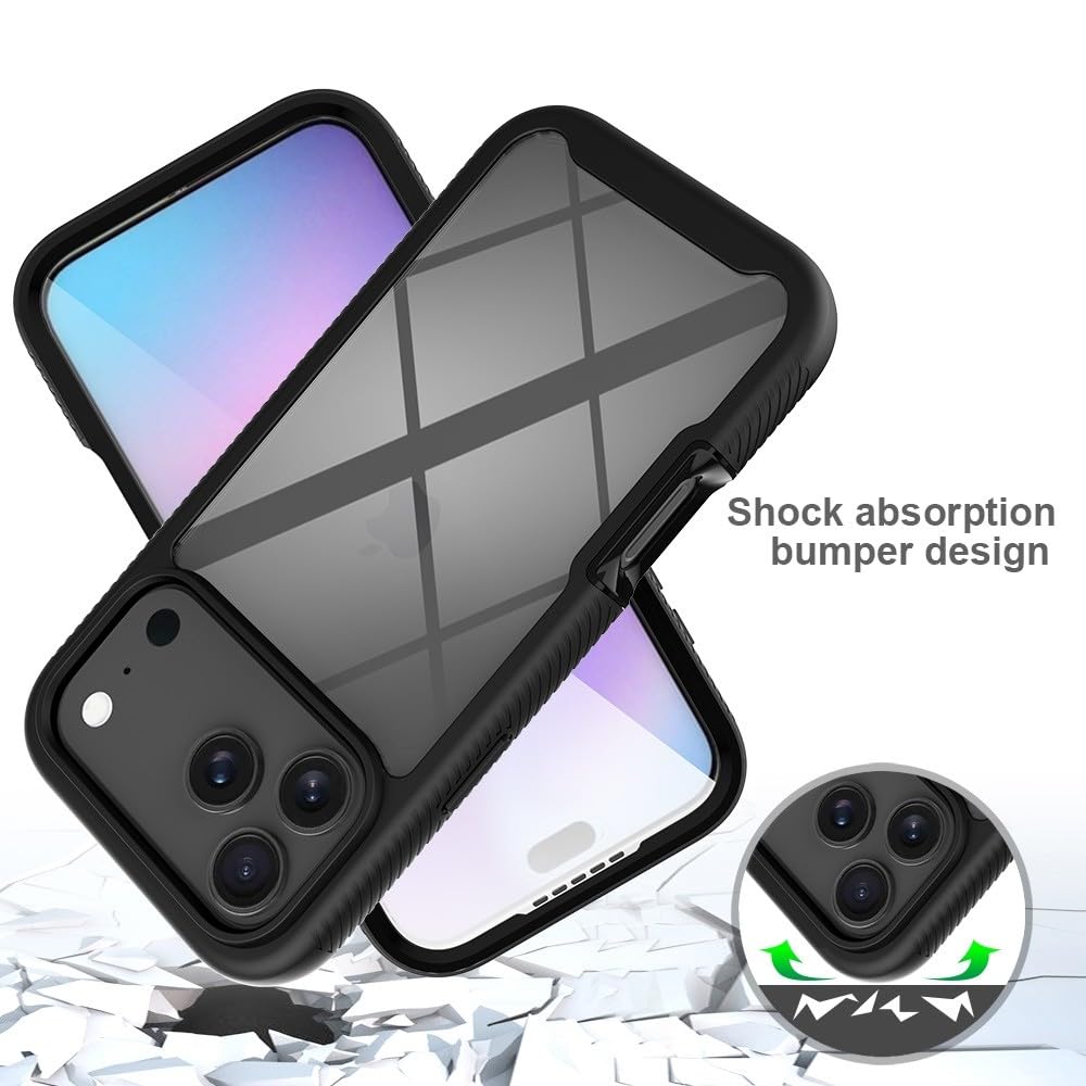 Generic Funda compatible con iPhone 15 Plus (color: azul oscuro) a prueba de golpes, funda rígida transparente con protector de pantalla integrado