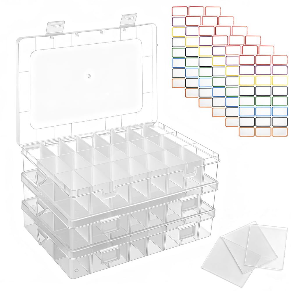 Caja Organizadora Plastico Transparente 24 Compartimientos Ajustables Apilable con Tapa para Joyas Tornillos Cuentas