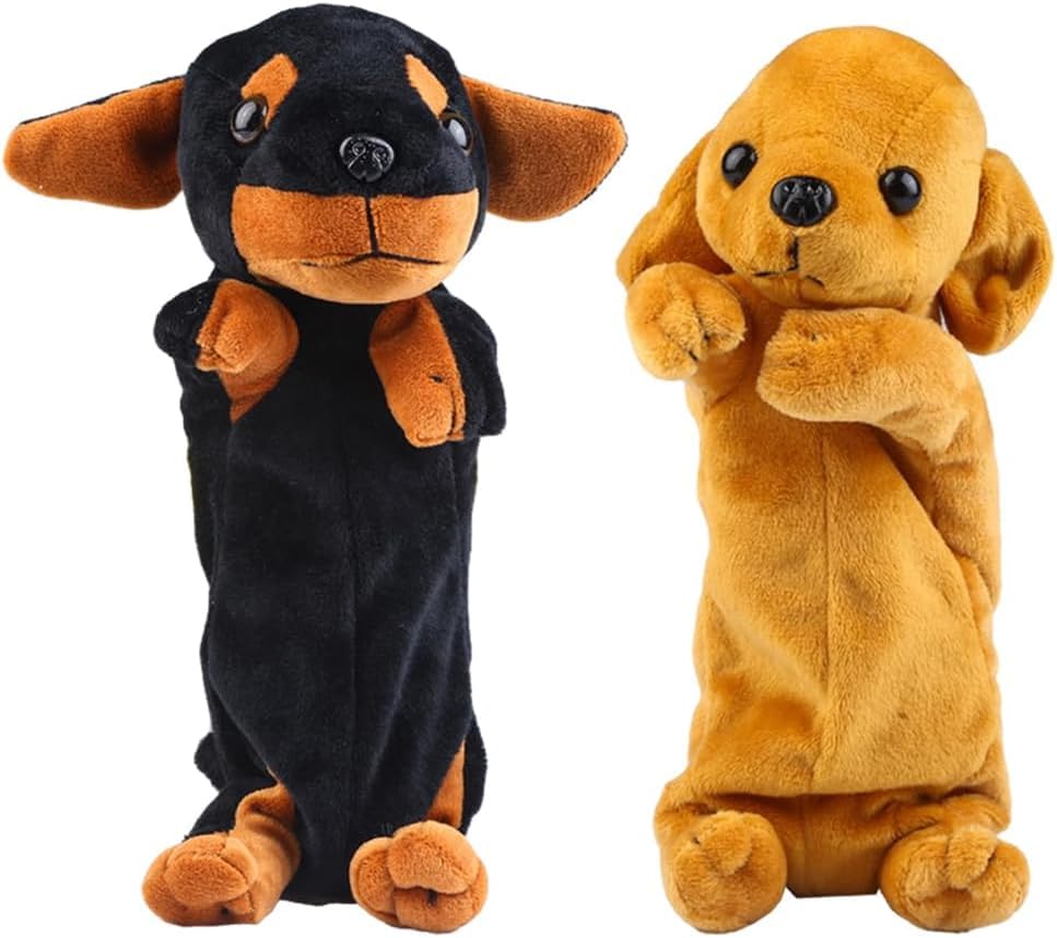 ewmqxpy 2PCS 3D Dog Shape Pencil Pen Bags,Golden Hair Stationery Storage Organizer,Cute Soft Plush Stationery Multi-Function Storage Zipper Bags for School Students Stationery Bags Cosmetic Organizer