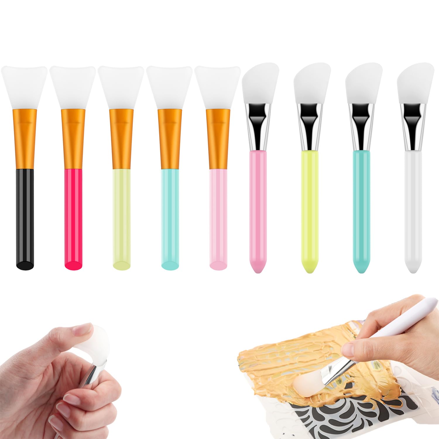 OTCRAFT 10 Pcs Silicone Craft Brush, Spatula Mixed Media Brushes; Reusable Resin Epoxy Brushes Set Spreading Toolfor DIY Painting Mixing & Spreading to Glitter TumblersArt Blending Tool