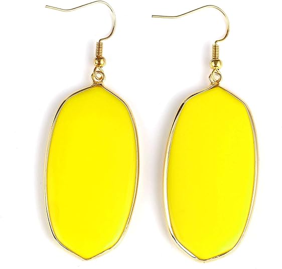 Top Plaza Womens Fashion Natural Gemstone Oval Rhombus Ear Hook Water Drop Ear Pendant Dangle Earring(Oval Yellow Glass): Buy Online at Best Price in UAE
