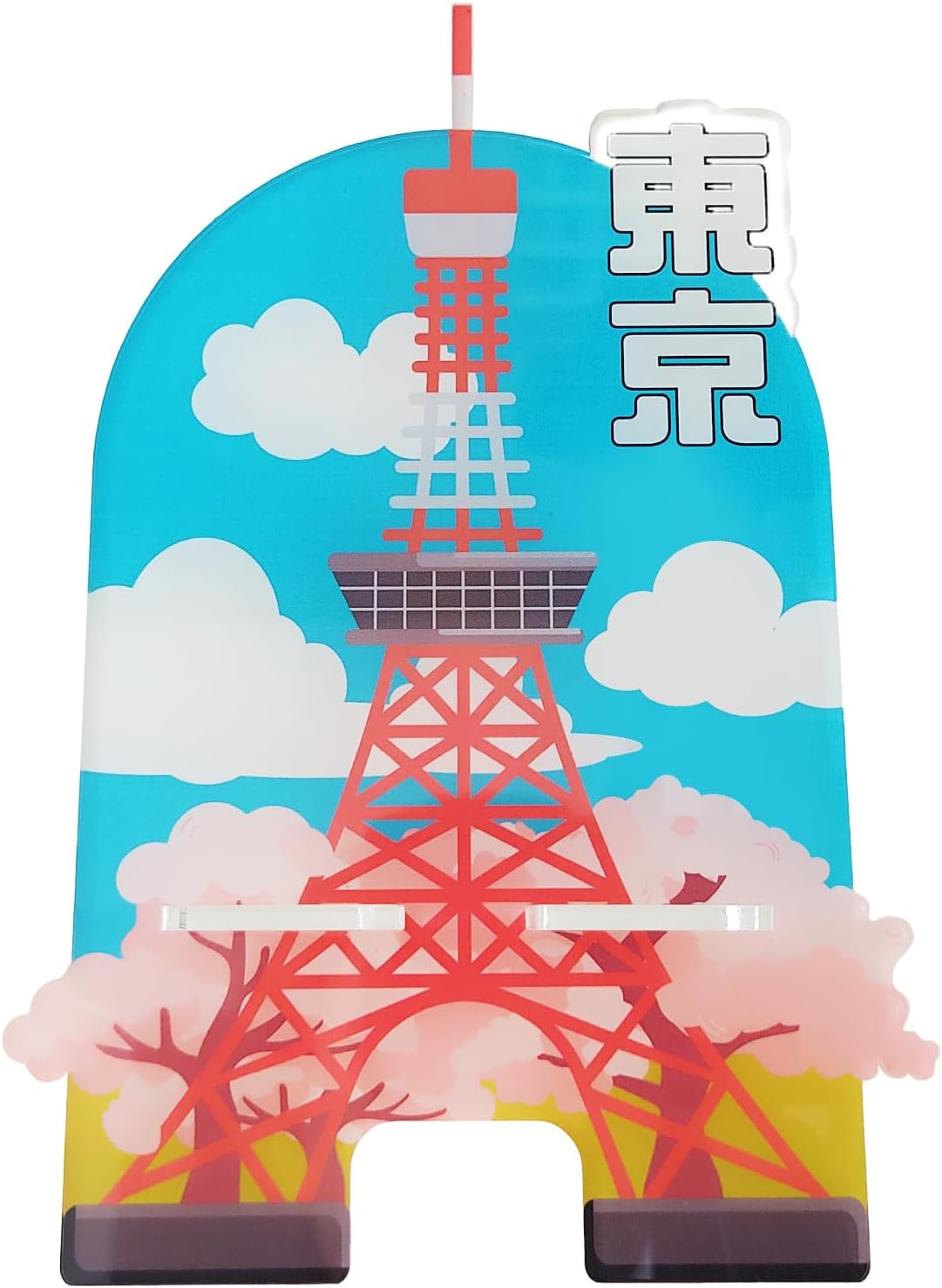 Large Acrylic Phone Stand Japanese Design – Daruma, Castle, Shrine, Tokyo Tower, Mt. Fuji, Great Wave – Sturdy Decorative Stand for Smartphones & Small Tablets (Tokyo Towe)