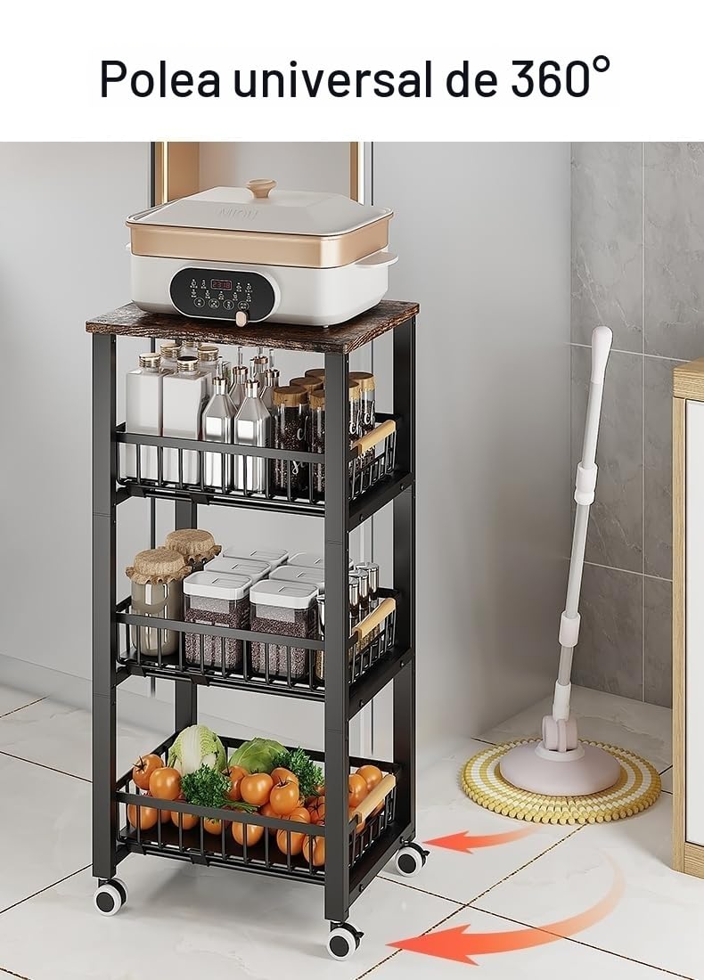 Canastas de alambre de metal con ruedas, contenedores de almacenamiento apilables, estante organizador de cocina, carrito de frutas y verduras de múltiples niveles, estante estacional para