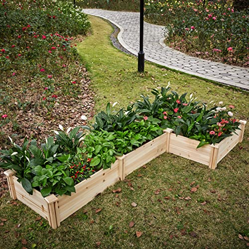AMERLIFE 10.5X2 Ft Raised Garden Bed Wooden Raised Bed Shape Adjustable Elevated Planter Box