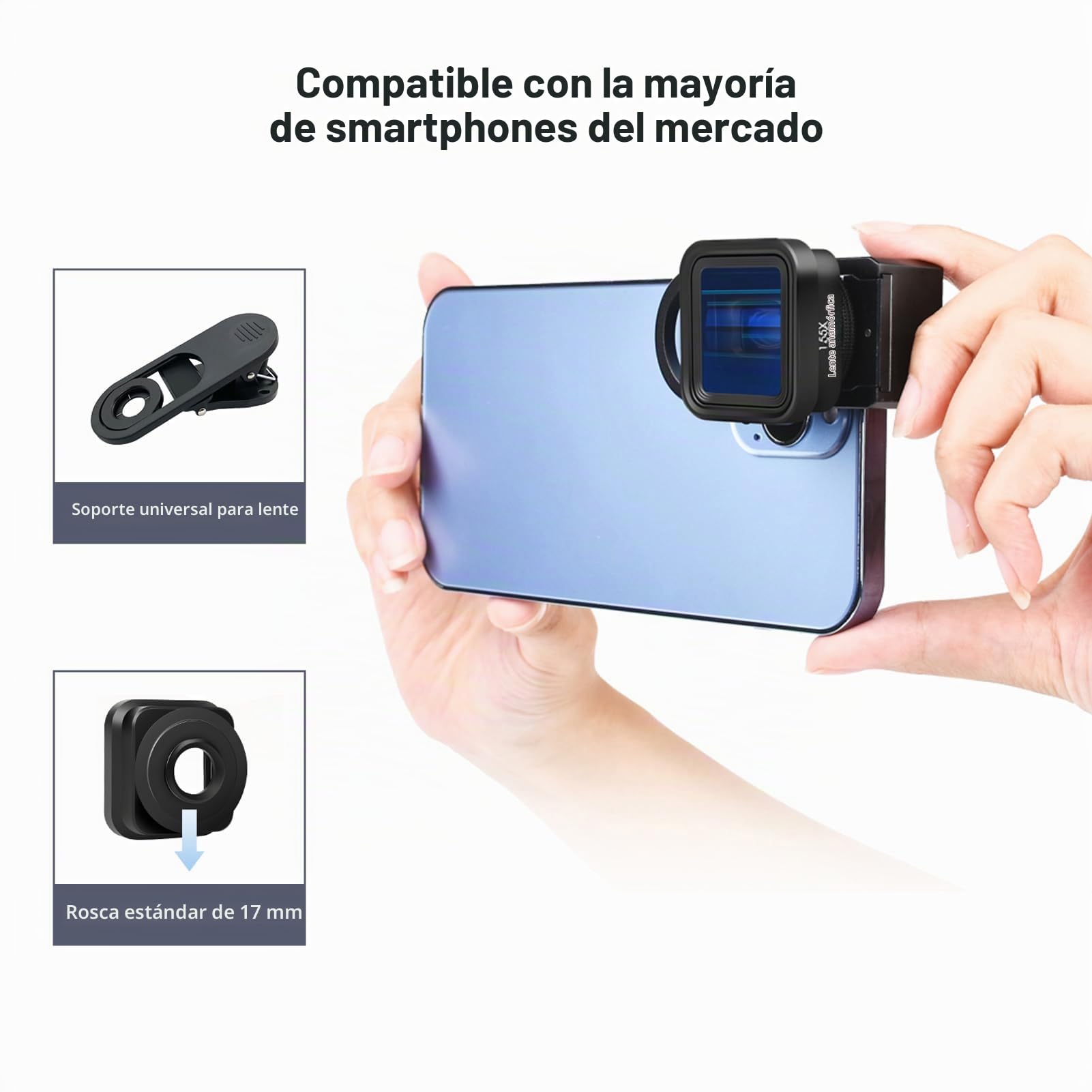 Andoer Lente de película anamórfica para teléfono móvil Lente de Cine con deformación 1.55X Lente de película para teléfono con Clips de Lente universales Bolsa de Transporte