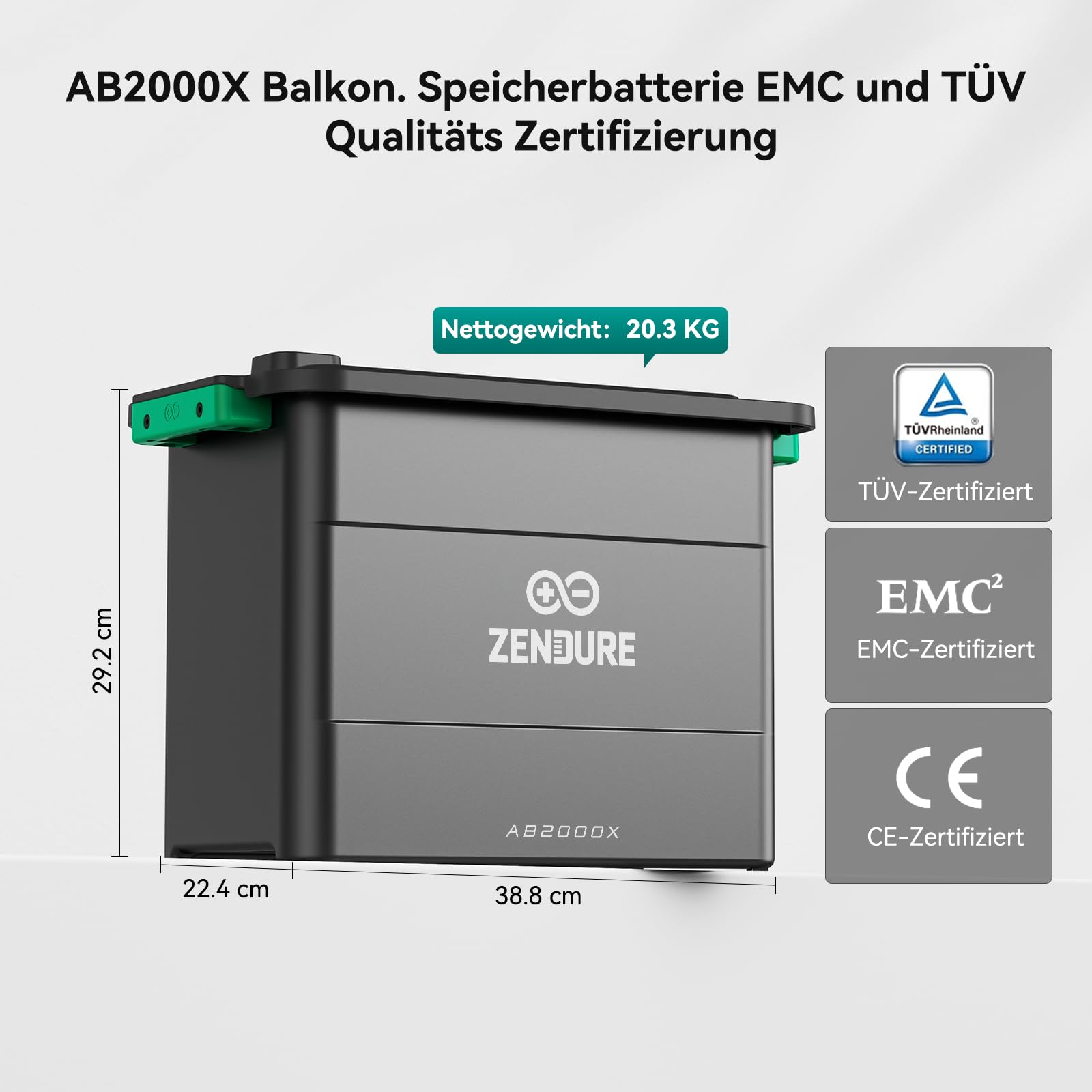 Zendure SolarFlow AB2000X, Speicher für Balkonkraftwerk, 1920Wh LiFePO₄, 1920-11.520 Wh Erweiterbare, Selbsterhitzende Funktion, Aerosol-Feuerlöschsystem, 48V-Systemen, Unabhängiges BMS, IP65