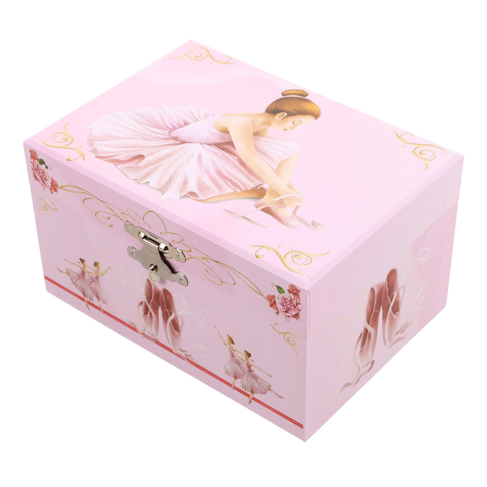 Joyero Musical para Niñas Ballet Rosa de 5 Pulgadas con Bailarina Giratoria, Caja de Música Interactiva de Madera, Organizador Compacto para Cumpleaños y Decoración Infantil