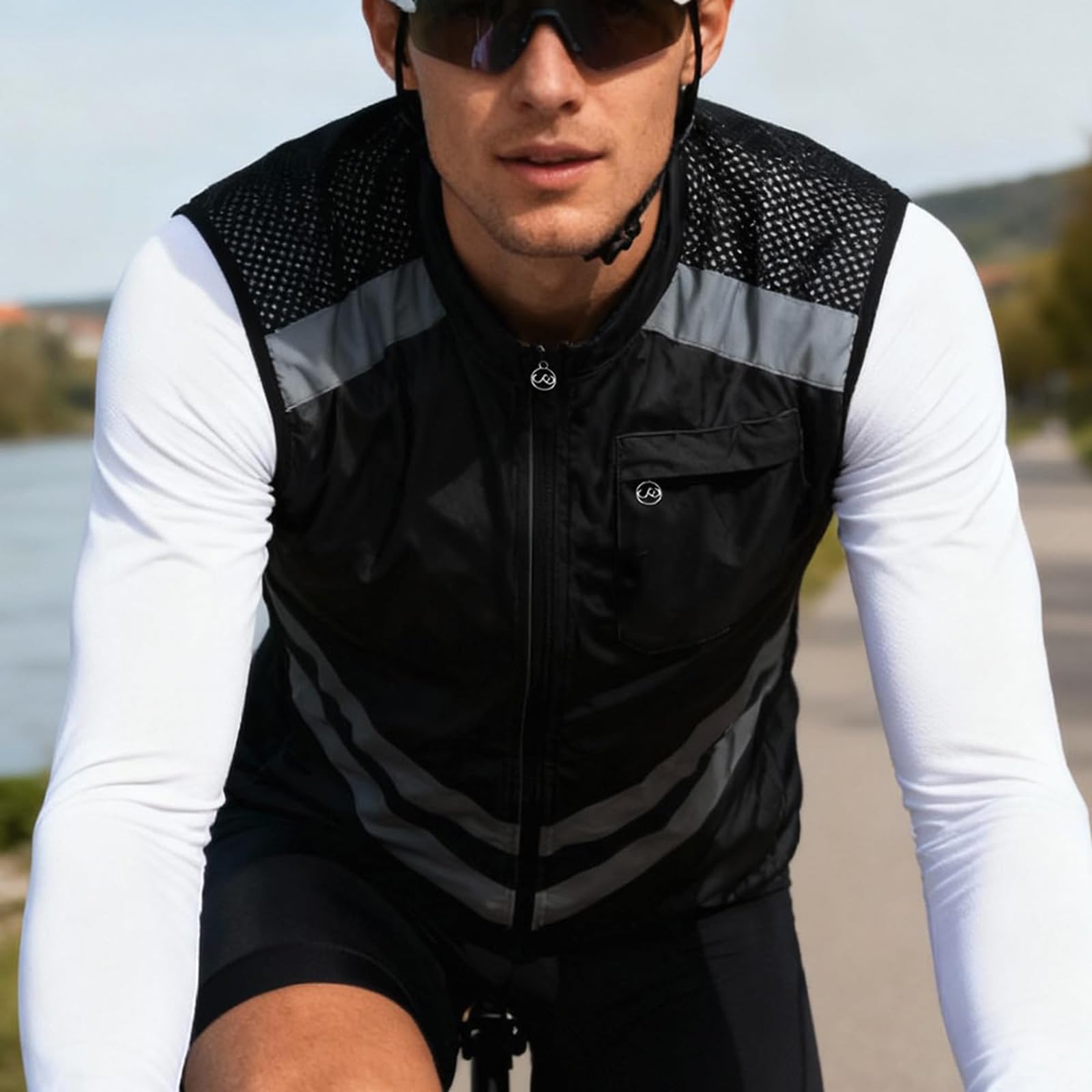 Chaleco reflectante transpirable para hombre, ideal para ciclismo de verano Chaleco impermeable y cortavientos de corte ajustado Camiseta sin mangas plegable para ciclismo