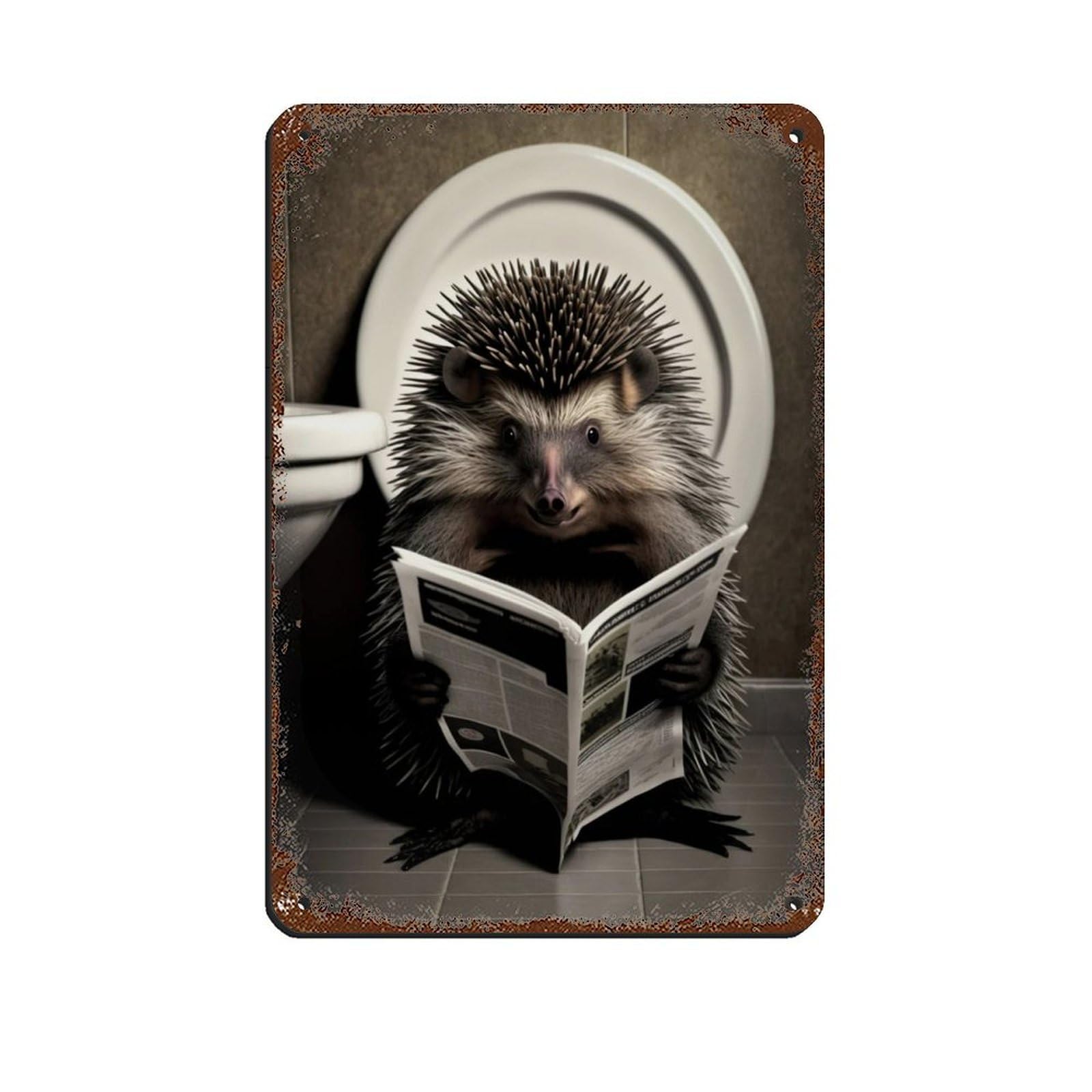 Porcupine Sitting on The Toilet Reading A Newspaper Tin Sign Vintage Metal Pub Club Cafe Bar Home Wall Art Decoration Poster Retro 8x12inch(20x30cm)