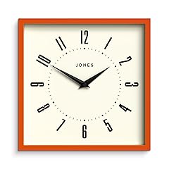 JONES CLOCKS® Box Wall Clock | Retro Square | 10 inch | Orange | Easy to Read Numbers | Perfect