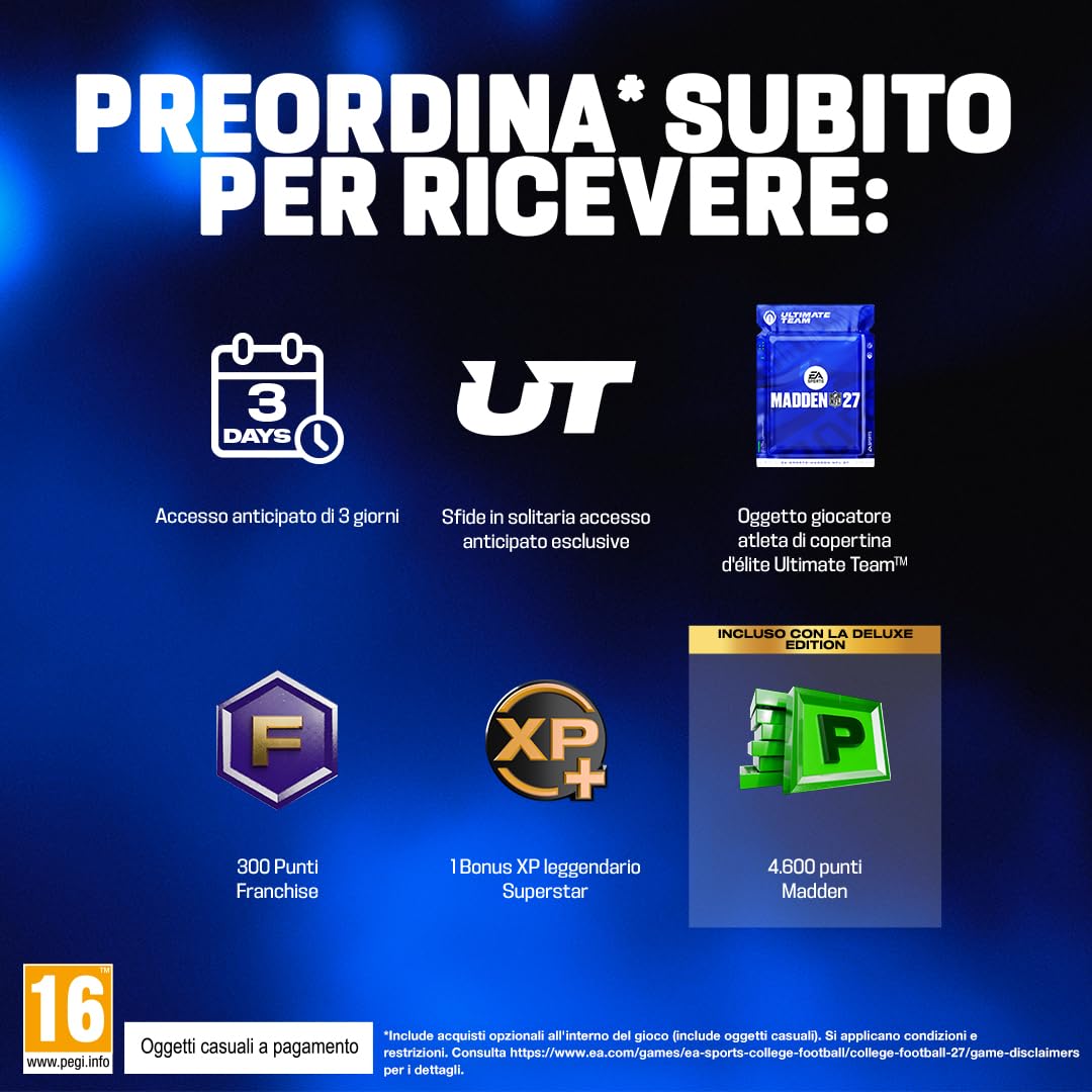 EA SPORTS Madden NFL 27 Deluxe Edition PCWin | Codice EA App - per PC | Videogiochi | Italiano Deluxe | Codice EA App per PC