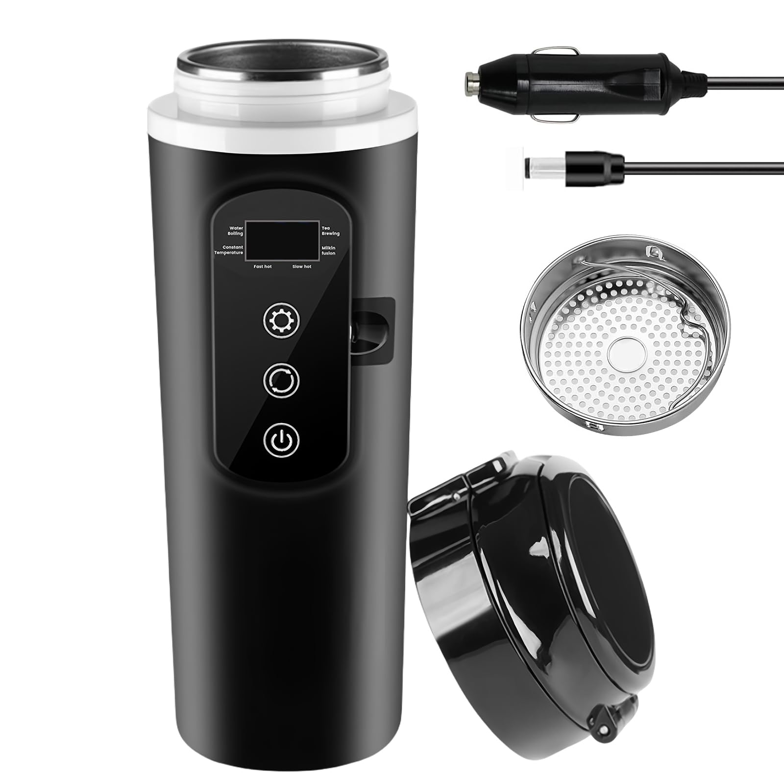 Bouilloire Voiture Bouilloire de Voyage 500ML Bouilloire Voiture Portable 12V 24V Bouilloire Electrique avec Contrôle de la Température et Écran LCD pour Camion Camping Voyage pour Thé Café Bébé Lait