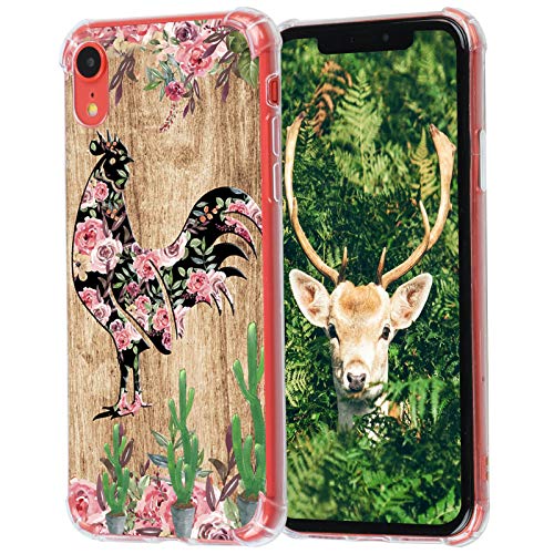 iPhone XR case,Farmer Chicken Flower Wood Cactus Case for iPhone,Slim Soft TPU Shockproof Bumper Case with Unique Pattern Design Chicken Animal Case for Women Girls Gifts Farm Case for iPhone XR