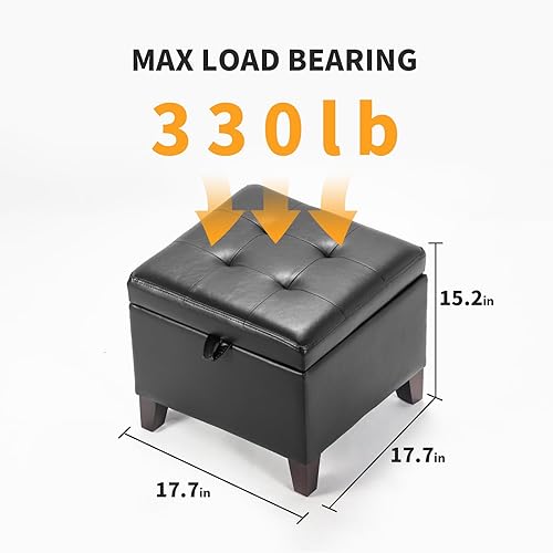 Miniatura 49 de Asense Reposapiés cuadrado tapizado de piel sintética con patas de madera, color gris Style1 Imitación Cuero Gris,Style2 Imitación Cuero