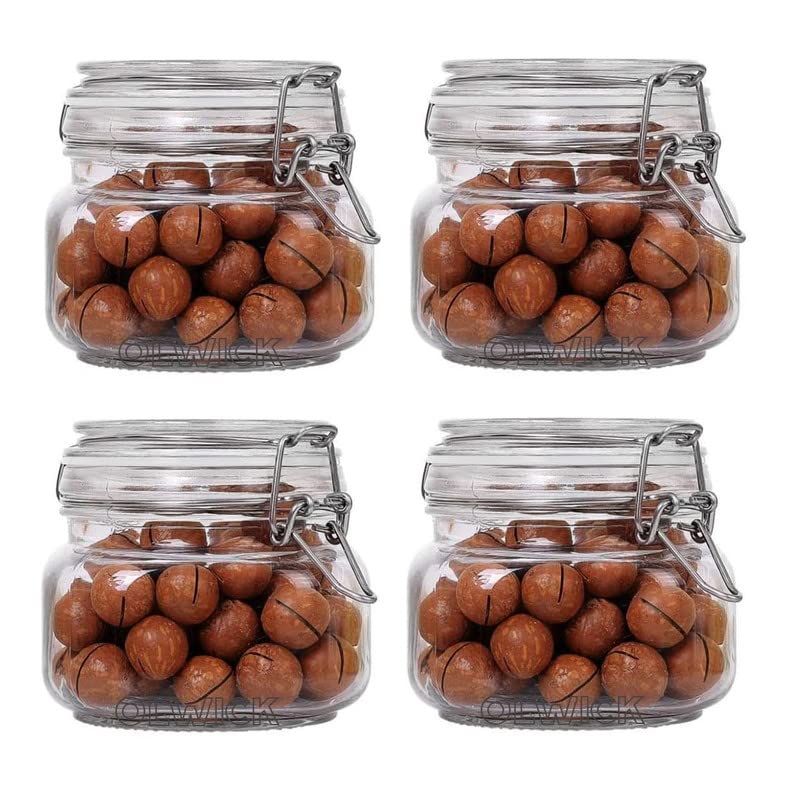4 Pcs Air Tight Glass Storage Containers with Steel Clamp Lid and Silicon Seal/Glass Jars/Kitchen Storage Containers/Cookie Jar (Square, 500 ml)