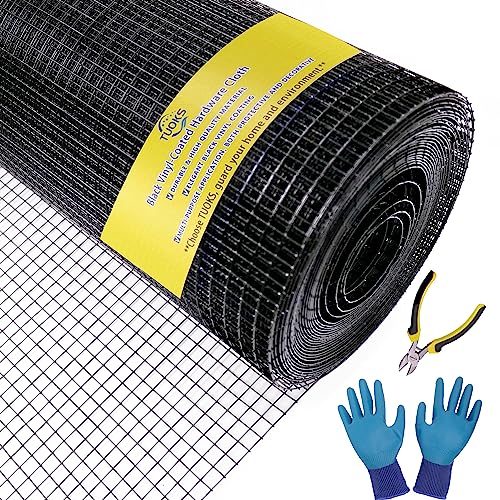 TUOKS 1/2inch Hardware Cloth 24 x 50 ft 19 Gauge Black Vinyl Coated Wire Mesh Roll Welded Wire Fence Roll Poultry Netting Snake Fence Rabbit Cages Rodent Wire Chicken Wire Fencing Gopher Wire Cloth