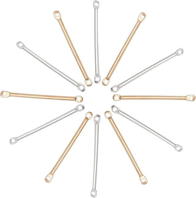 SUNNYCLUE 1 Box 400Pcs 2 Colors Bar Link Charm Iron Earring Bar Connectors 2-Hole Stick Strip Long Vertical Rectangle Blanks Pendants for Jewelry Making Charms Bracelets Findings Accessory