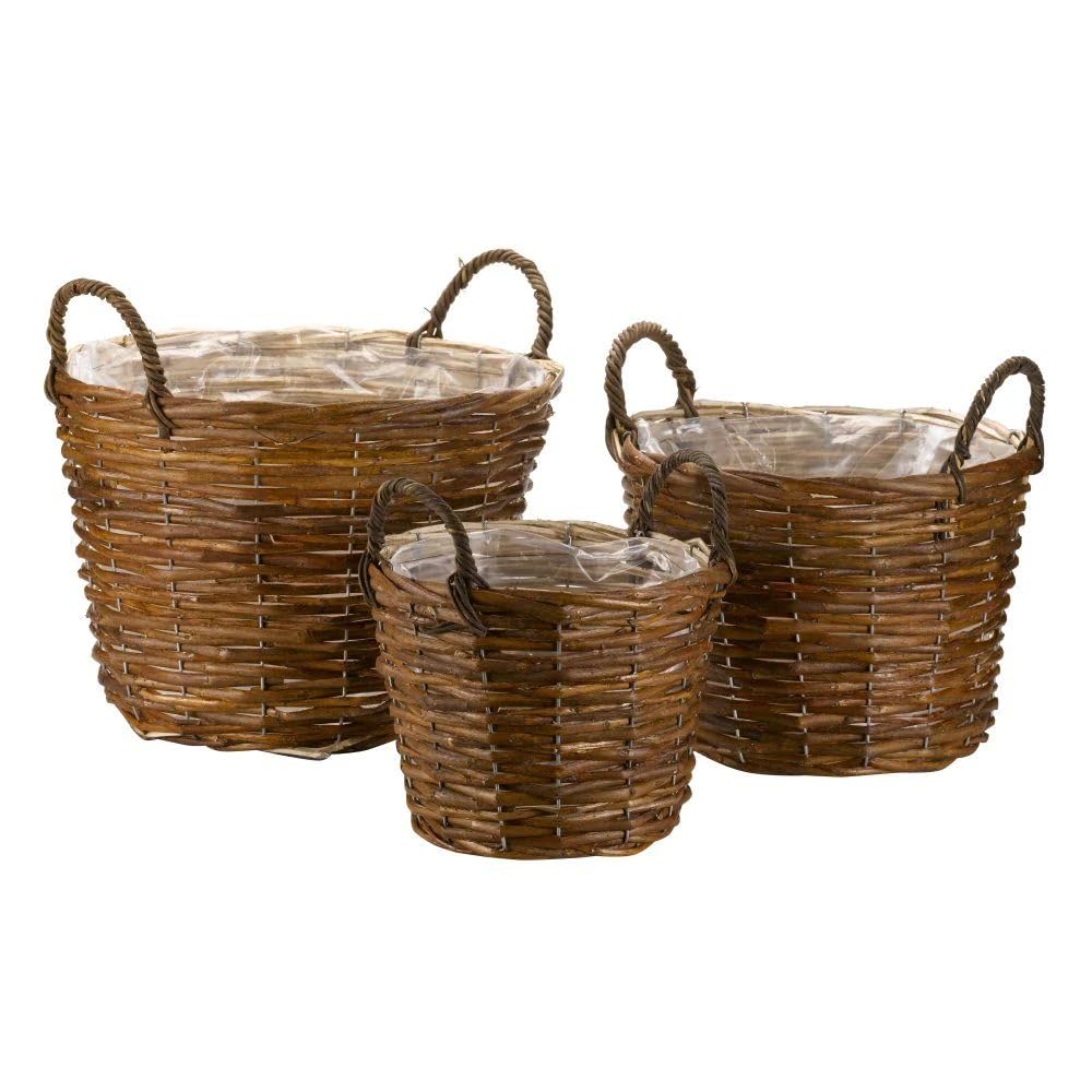 Smart Garden Trio Set of 3 Rustic Rattan Basket Planters with Handles