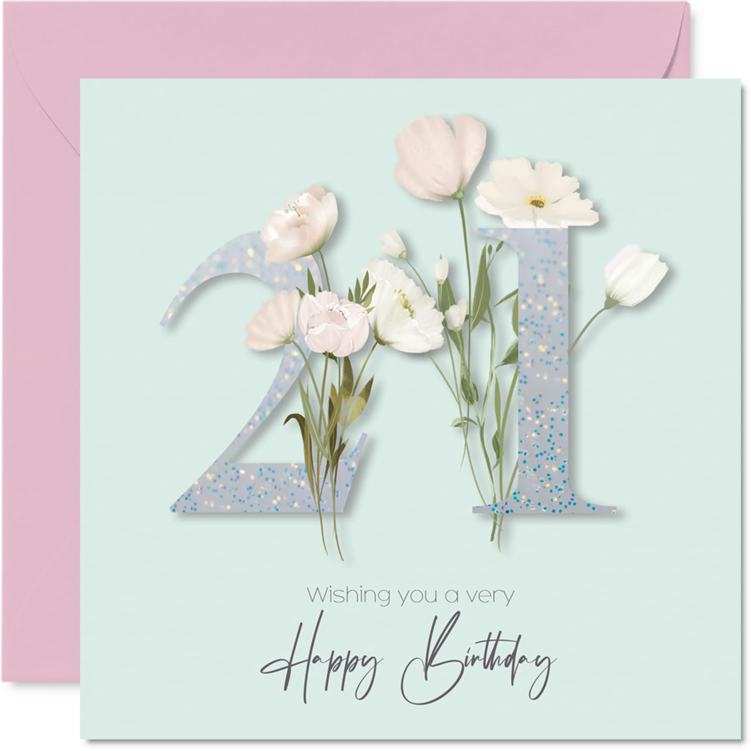 21st Birthday Cards for Women - Fancy Floral Flowers - Happy Birthday Card for 21 Year Old Woman Cousin Niece Friend Auntie, 145mm Bday Greeting Cards