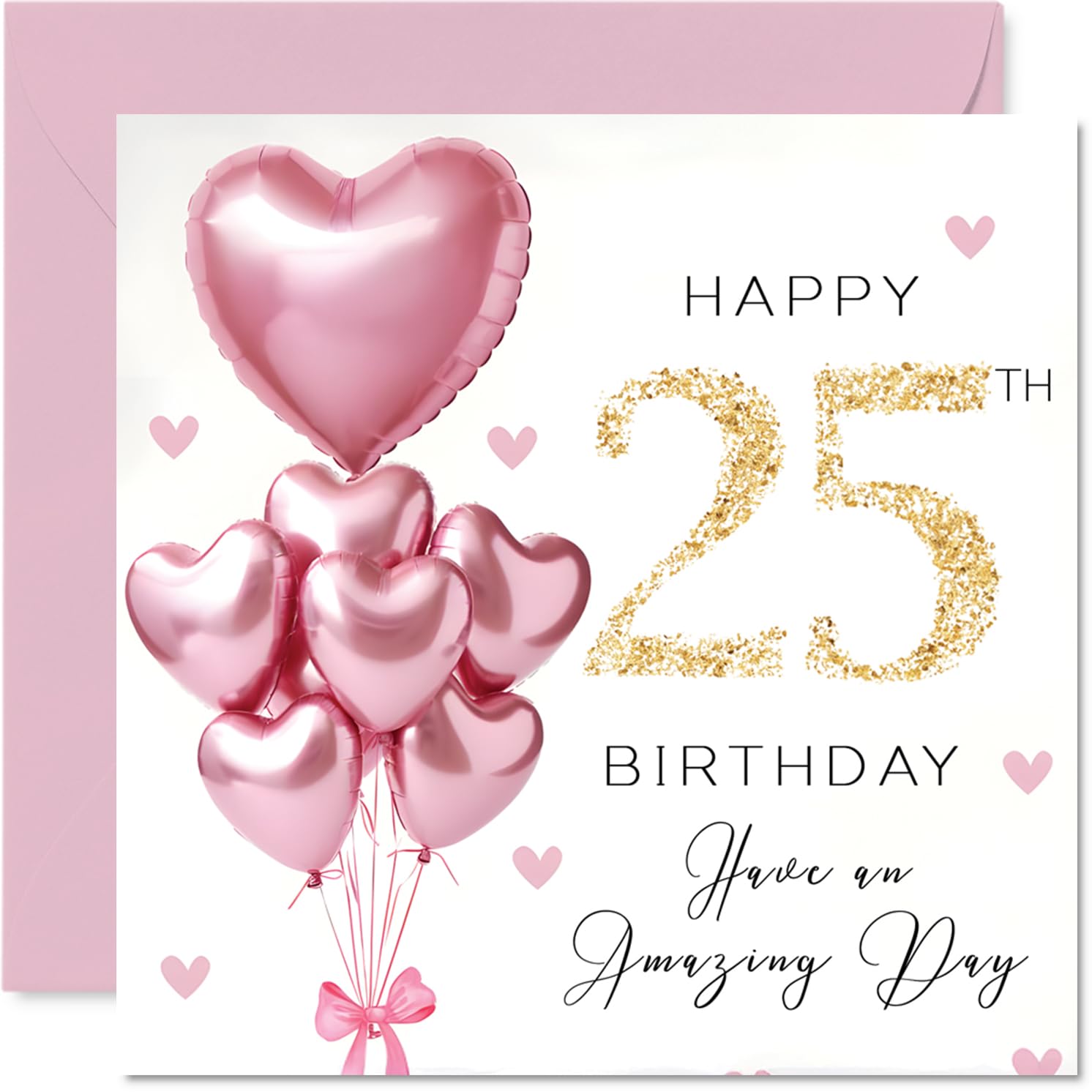 25th Birthday Cards for Women, Pink Glitter Balloons