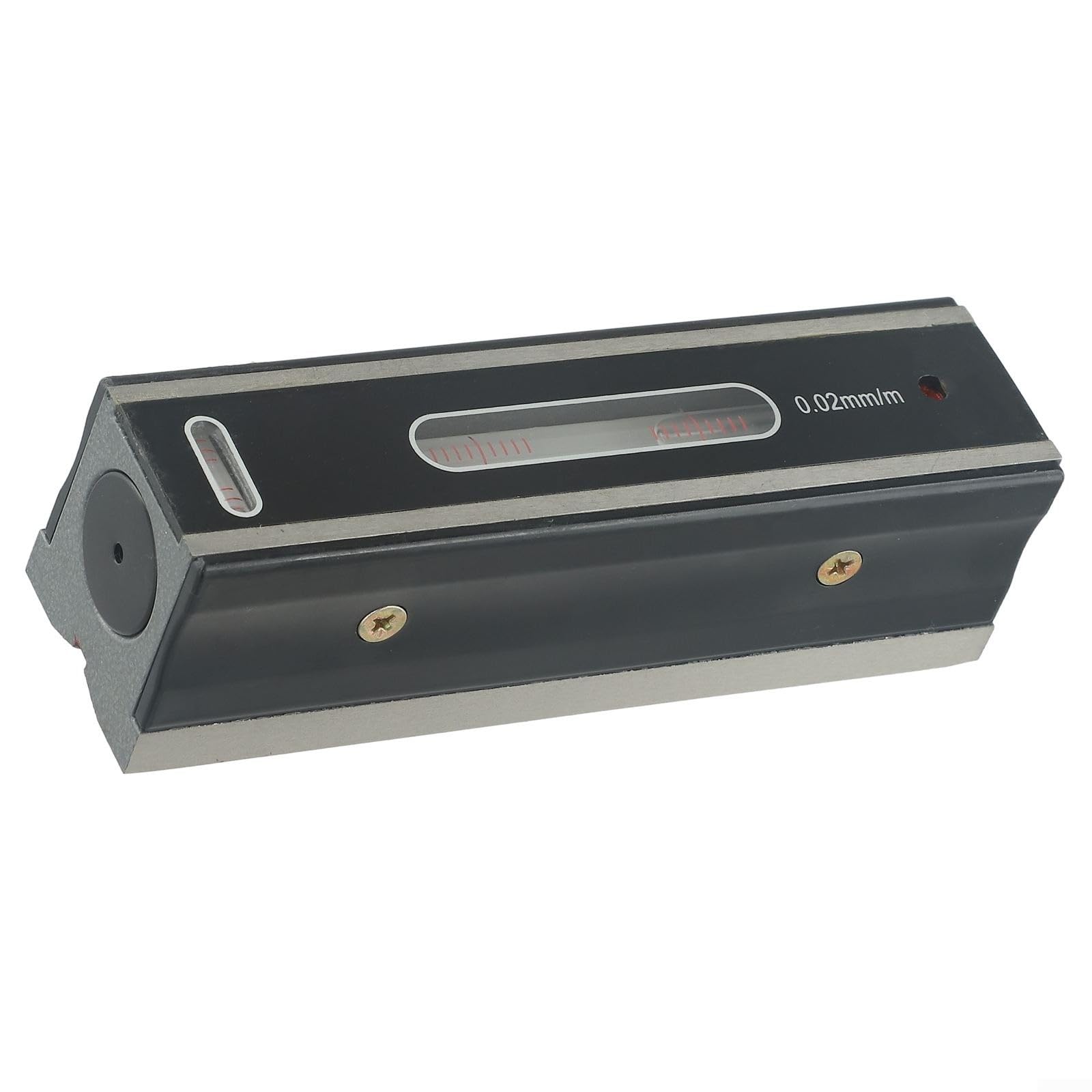 Livella a bolla di precisione in acciaio al tungsteno con base a scanalatura a V e fiale a bolla, resistente, precisione 0,02 mm/m per livellamento di macchinari (100/150/200 mm) con custodia