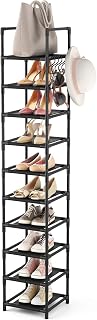 LANTEFUL 10-Tier Tall Narrow Shoe Rack - Space-Saving Metal Organizer for 10-15 Pairs Shoes & Boots in Entryway, Closet, Garage