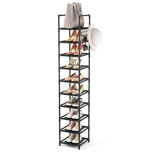 Tall Narrow Shoe Rack for Entryway, 10-Tier Sturdy Metal Shoe
