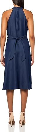 HALSTON Women's Sleeveless V-Neck Gold Belt Mini Dress