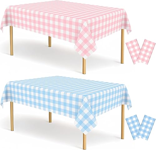 Vista 46 de Paquete de 4 manteles de plástico a cuadros negros y blancos para fiestas, desechables, de 54 x 108 pulgadas, impermeables, rectangulares