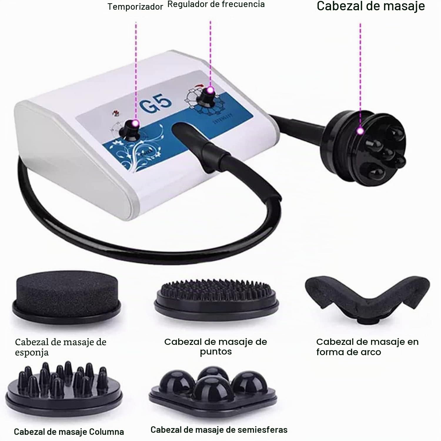 DAZULI Masajeador Adelgazante eléctrico G5, máquina Adelgazante de Masaje vibratorio, Moldeador eléctrico de Cuerpo Completo, máquina de gestión Corporal, con 5 Cabezales de Masaje