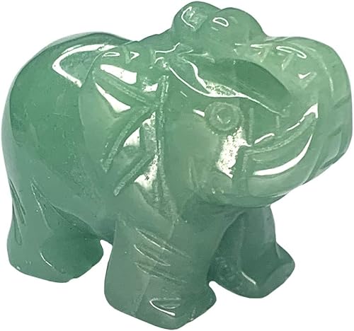 Gemstone Figura coleccionable de estatua de elefante de cristales curativos tallados, decoración coleccionable de 1.5 pulgadas (aventurina verde)