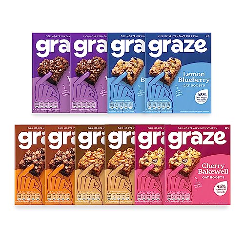 Graze Snacks-Selection box-Total 10 Snack Box, Lunchbox snacks, Vegan snacks - Packaging may vary - 40x30g of at least 45% less sugar than average Cereal bars