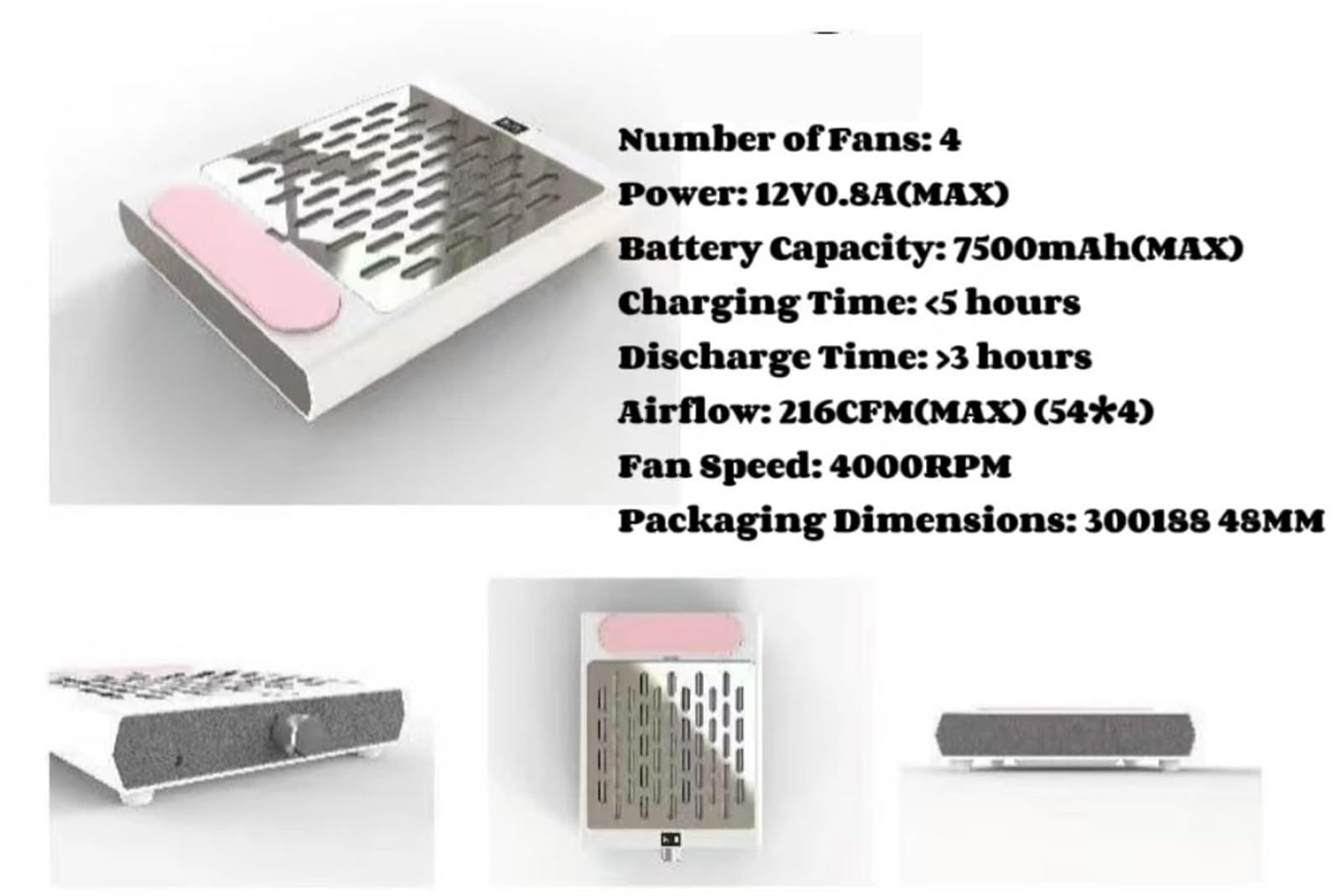 Aspirapolvere portatile senza fili da 7500 mAh for unghie con 4 ventole e cuscino for le mani, ricaricabile for saloni di bellezza